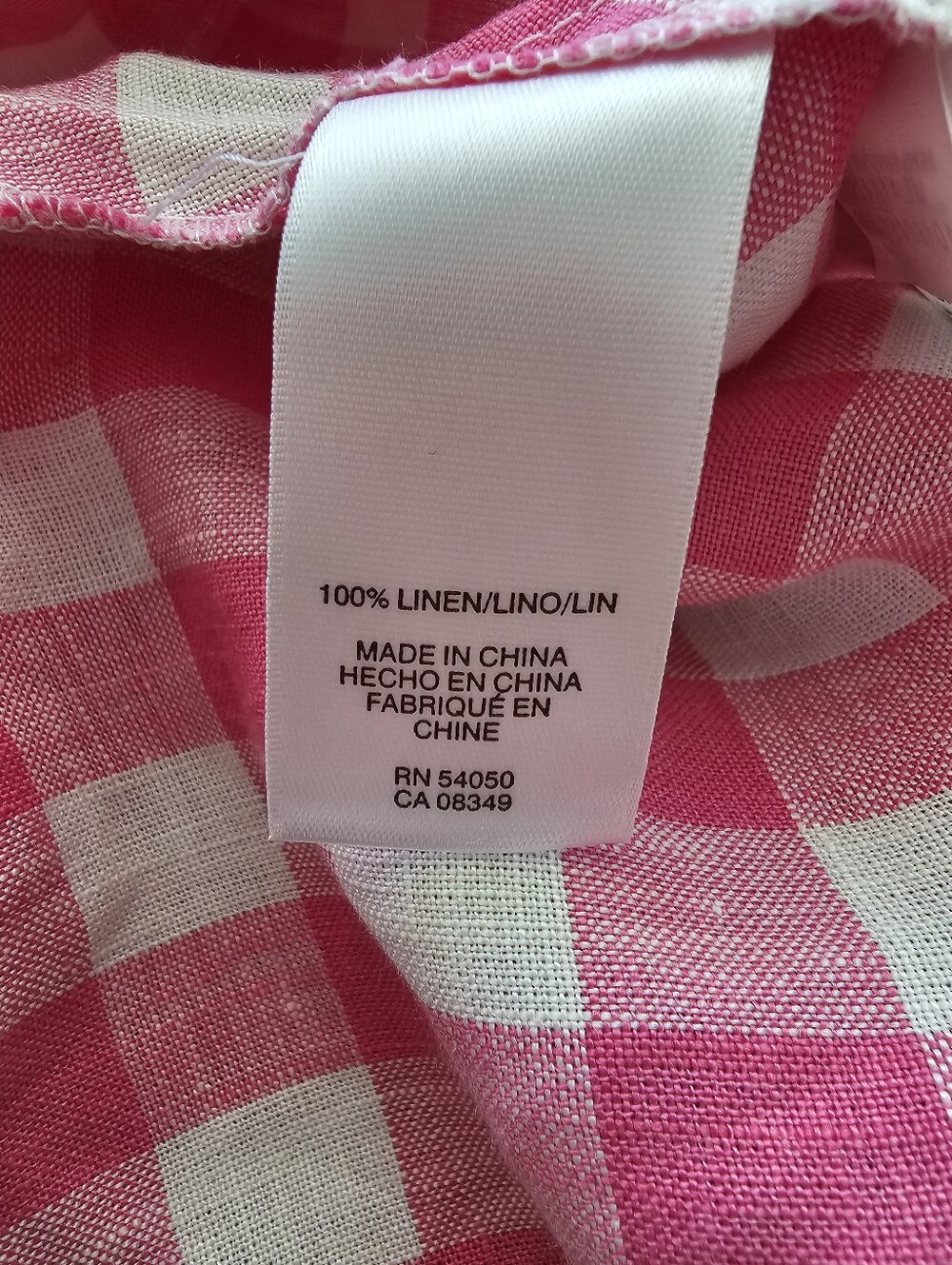 Jones New York Signature Pink Gingham Linen Blouse Size Large New With Tags - Picture 7 of 7